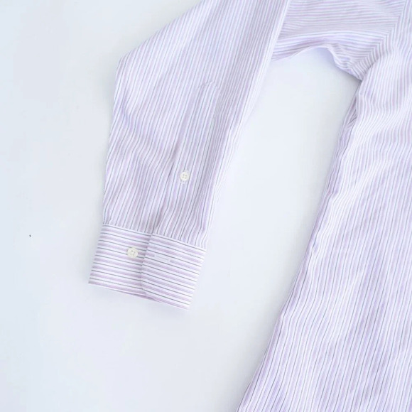 Brooks Brothers White And Lavender All Cotton Button Down Dress Shirt Size 14.5 - Picture 9 of 10